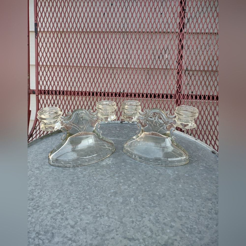 Pair of vintage glass candle holders